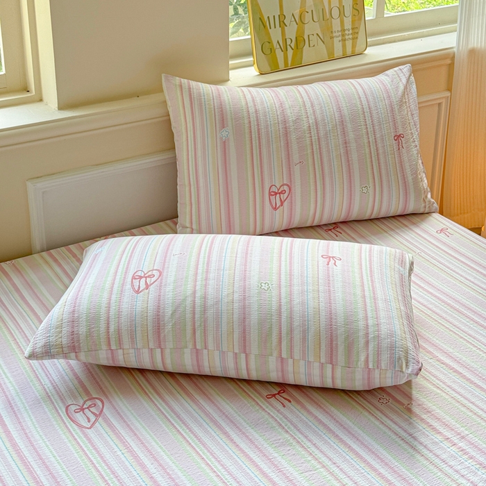 91家纺网 家纺一手货源 找家纺 佑佳家纺2025新款A类高克重水洗棉床笠 彩色条纹