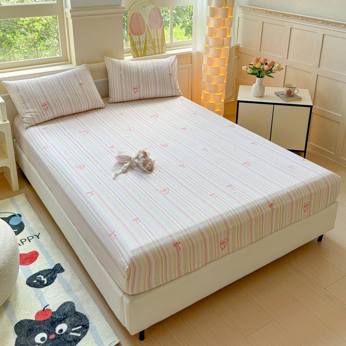 91家纺网 家纺一手货源 找家纺 佑佳家纺2025新款A类高克重水洗棉床笠 彩色条纹