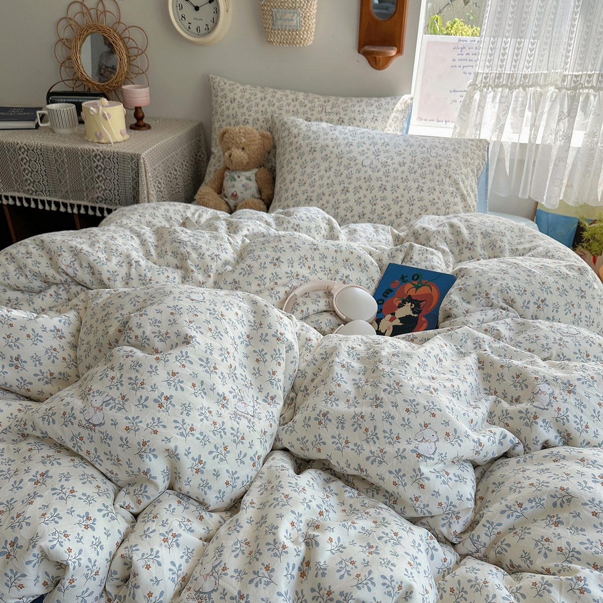 91家纺网 家纺一手货源 找家纺 （总）沐芷 2025 开学季水洗棉四件套 卡通简约风超柔舒适三件套