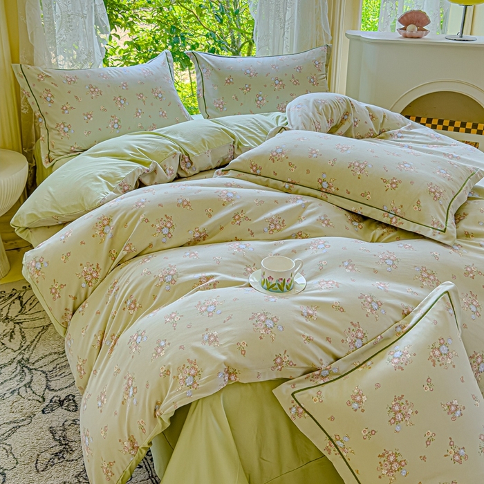 91家纺网 家纺一手货源 找家纺 可思家纺 2025新款云柔棉四件套 汀花里-浅绿