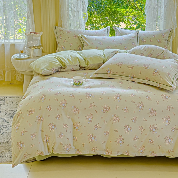 91家纺网 家纺一手货源 找家纺 可思家纺 2025新款云柔棉四件套 汀花里-浅绿