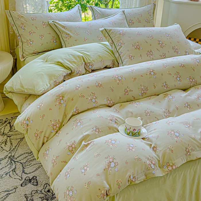 91家纺网 家纺一手货源 找家纺 可思家纺 2025新款云柔棉四件套 汀花里-浅绿