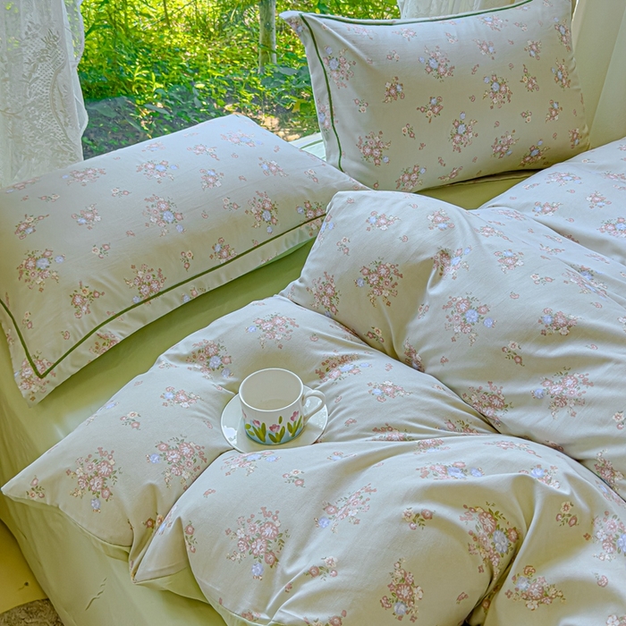 91家纺网 家纺一手货源 找家纺 可思家纺 2025新款云柔棉四件套 汀花里-浅绿