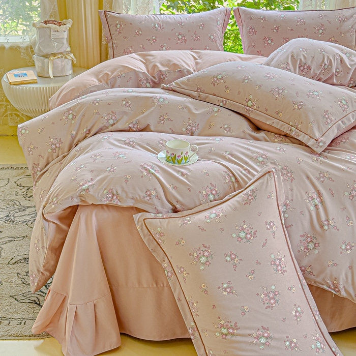 91家纺网 家纺一手货源 找家纺 可思家纺 2025新款云柔棉四件套 汀花里-浅玉