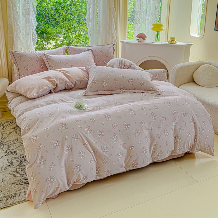 91家纺网 家纺一手货源 找家纺 可思家纺 2025新款云柔棉四件套 汀花里-浅玉