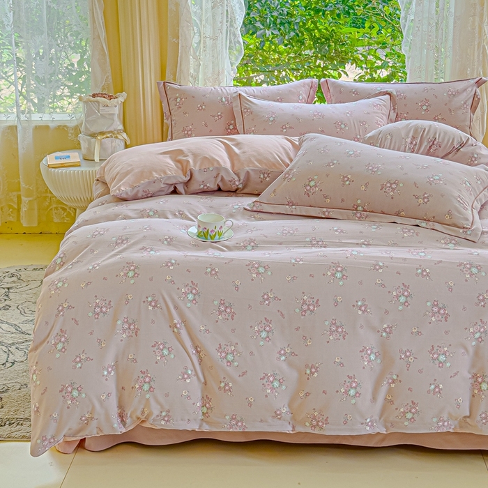 91家纺网 家纺一手货源 找家纺 可思家纺 2025新款云柔棉四件套 汀花里-浅玉