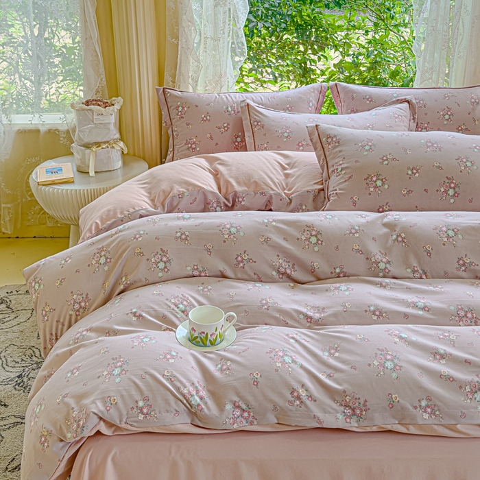 91家纺网 家纺一手货源 找家纺 可思家纺 2025新款云柔棉四件套 汀花里-浅玉