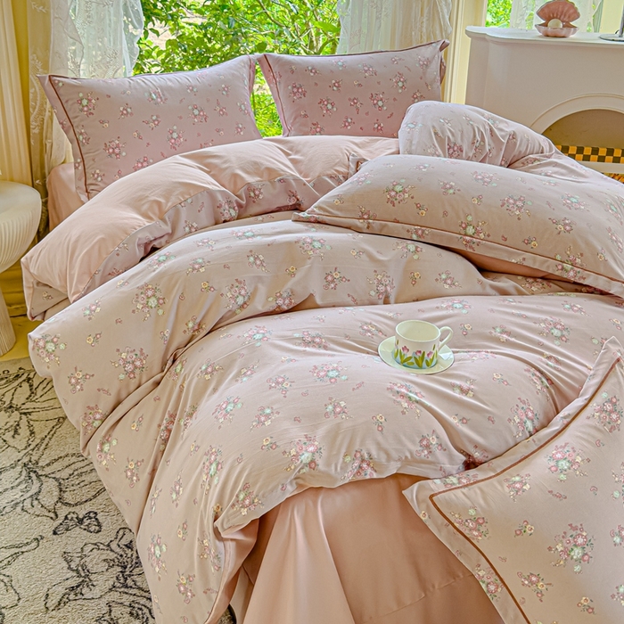 91家纺网 家纺一手货源 找家纺 可思家纺 2025新款云柔棉四件套 汀花里-浅玉