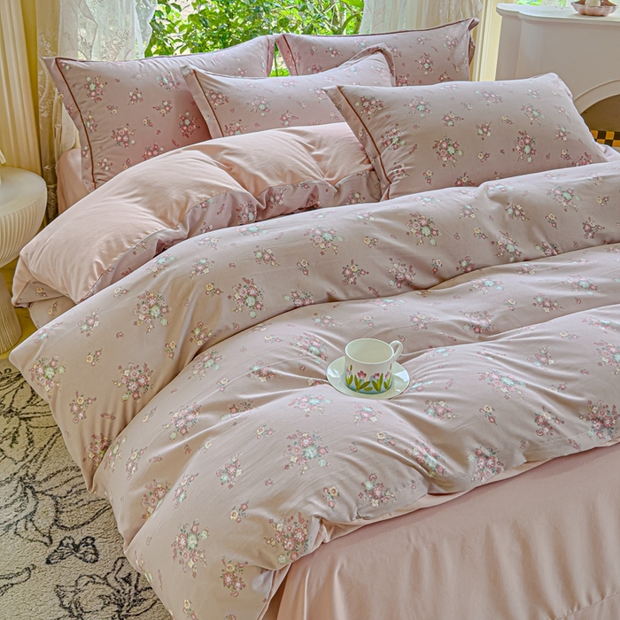 91家纺网 家纺一手货源 找家纺 可思家纺 2025新款云柔棉四件套 汀花里-浅玉