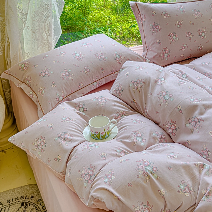 91家纺网 家纺一手货源 找家纺 可思家纺 2025新款云柔棉四件套 汀花里-浅玉