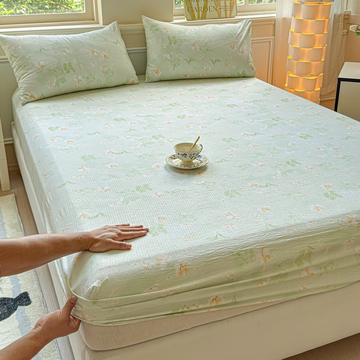 91家纺网 家纺一手货源 找家纺 佑佳家纺2025新款A类高克重水洗棉床笠 兰樱