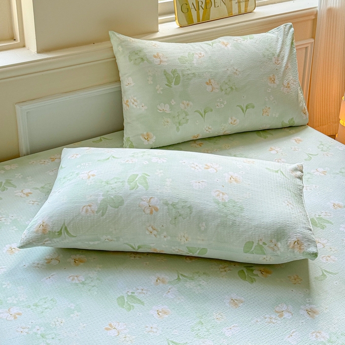 91家纺网 家纺一手货源 找家纺 佑佳家纺2025新款A类高克重水洗棉床笠 兰樱