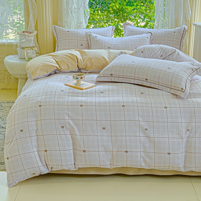 91家纺网 家纺一手货源 找家纺 可思家纺 2025新款云柔棉四件套 英伦风-咖