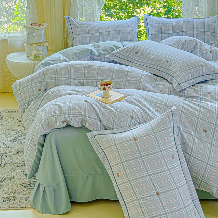 91家纺网 家纺一手货源 找家纺 可思家纺 2025新款云柔棉四件套 英伦风-蓝