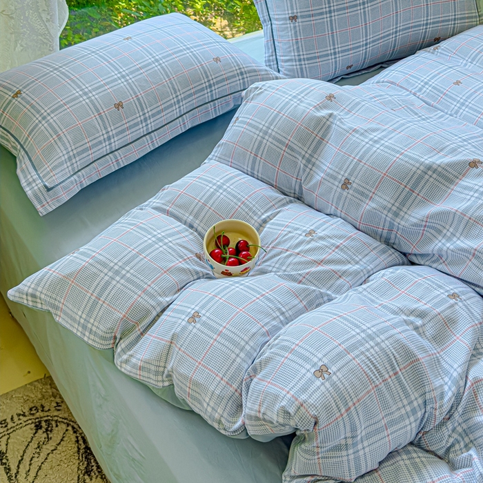 91家纺网 家纺一手货源 找家纺 可思家纺 2025新款云柔棉四件套 英伦风-蓝