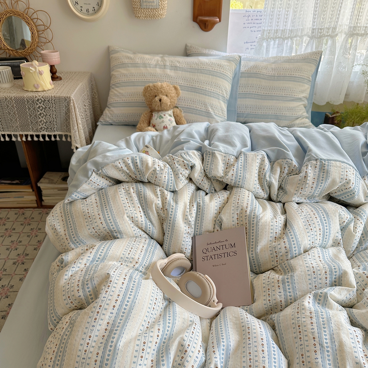 91家纺网 家纺一手货源 找家纺 沐芷 2025 开学季水洗棉四件套A类 卡通简约风超柔舒适三件套 海盐拿铁