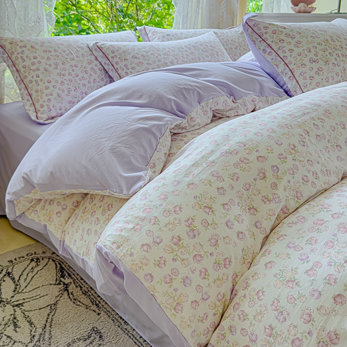 91家纺网 家纺一手货源 找家纺 可思家纺 2025新款云柔棉四件套 紫薇花园