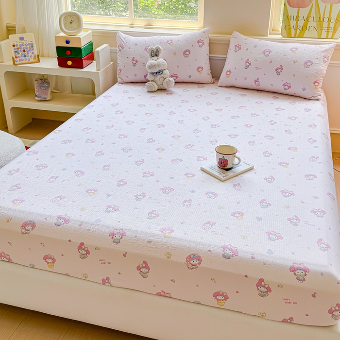 91家纺网 家纺一手货源 找家纺 佑佳家纺2025新款A类高克重水洗棉床笠 莓乐迪