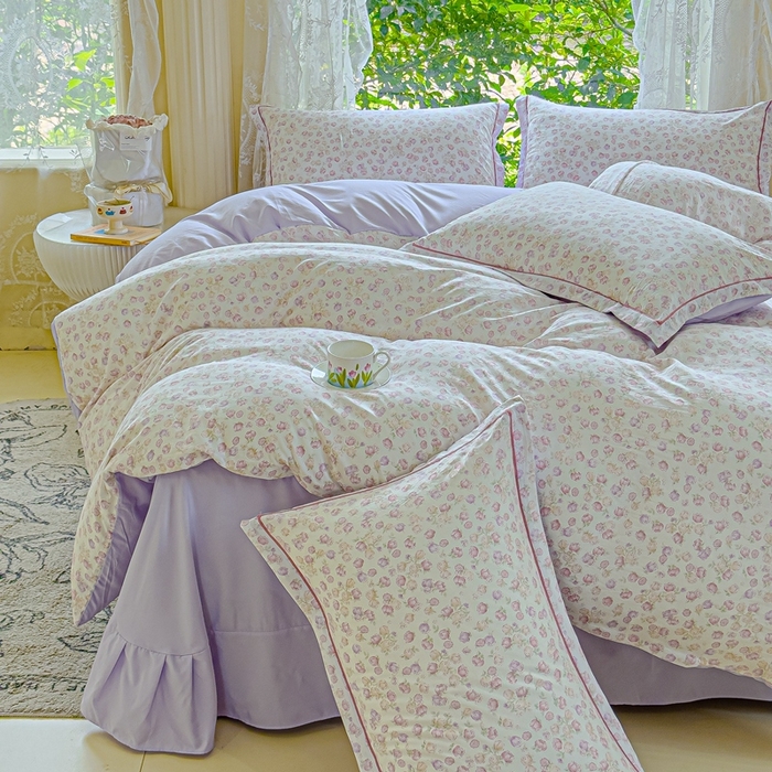 91家纺网 家纺一手货源 找家纺 可思家纺 2025新款云柔棉四件套 紫薇花园