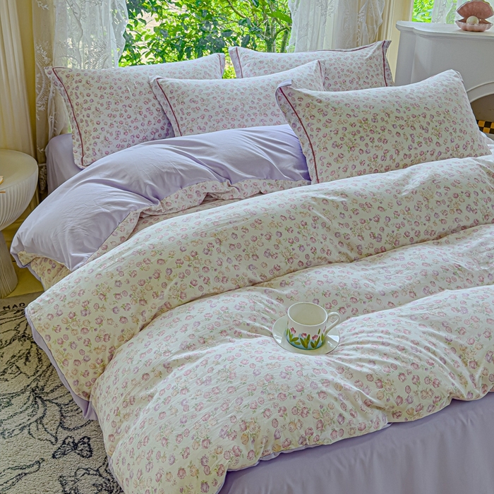 91家纺网 家纺一手货源 找家纺 可思家纺 2025新款云柔棉四件套 紫薇花园