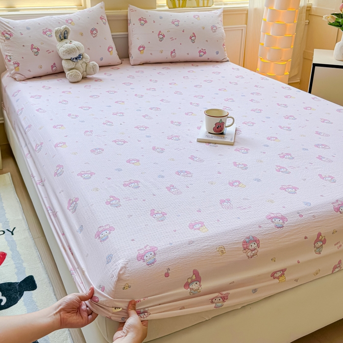 佑佳家纺2025新款A类高克重水洗棉床笠 莓乐迪