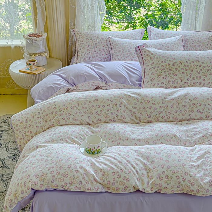 91家纺网 家纺一手货源 找家纺 可思家纺 2025新款云柔棉四件套 紫薇花园