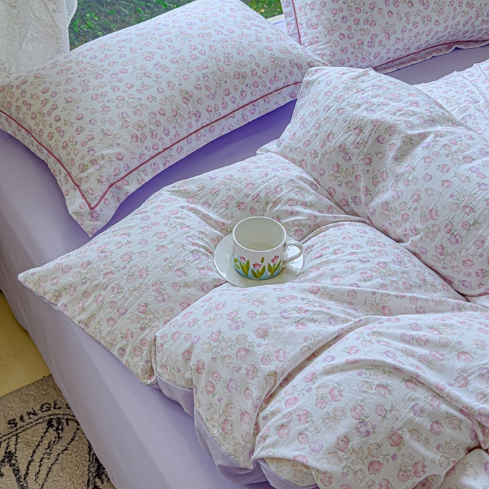 91家纺网 家纺一手货源 找家纺 可思家纺 2025新款云柔棉四件套 紫薇花园