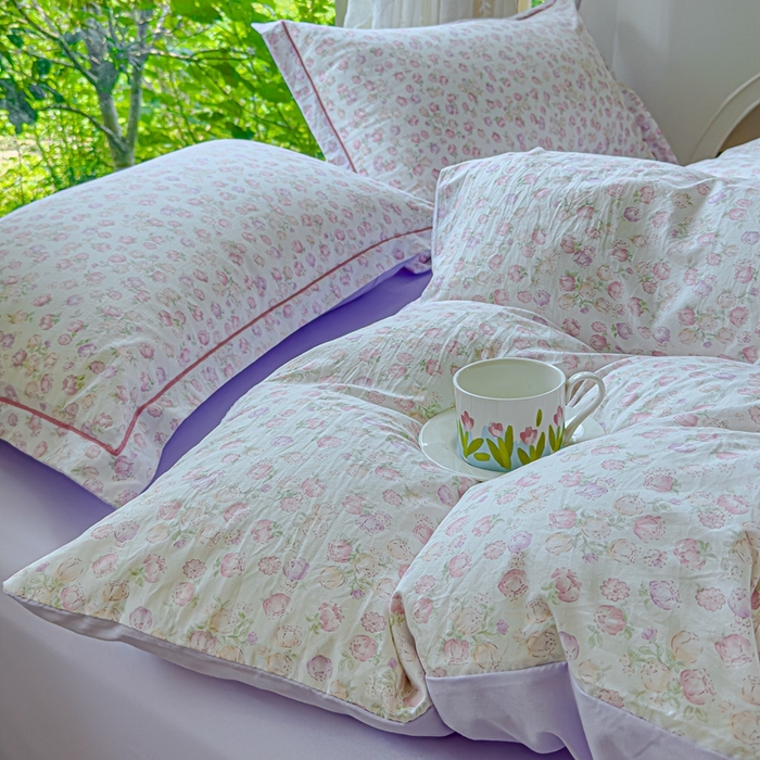 91家纺网 家纺一手货源 找家纺 可思家纺 2025新款云柔棉四件套 紫薇花园