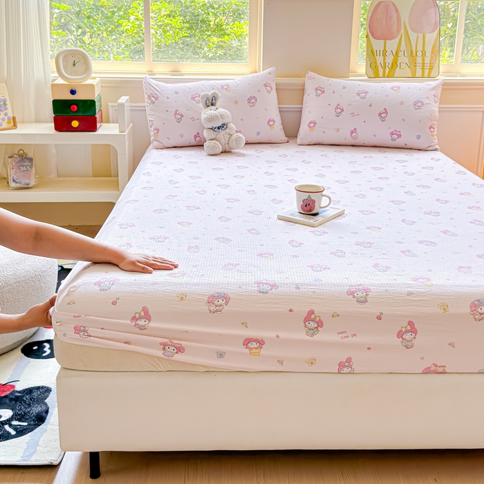 91家纺网 家纺一手货源 找家纺 佑佳家纺2025新款A类高克重水洗棉床笠 莓乐迪