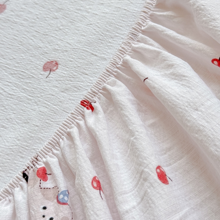 91家纺网 家纺一手货源 找家纺 佑佳家纺2025新款A类高克重水洗棉床笠 樱桃狗