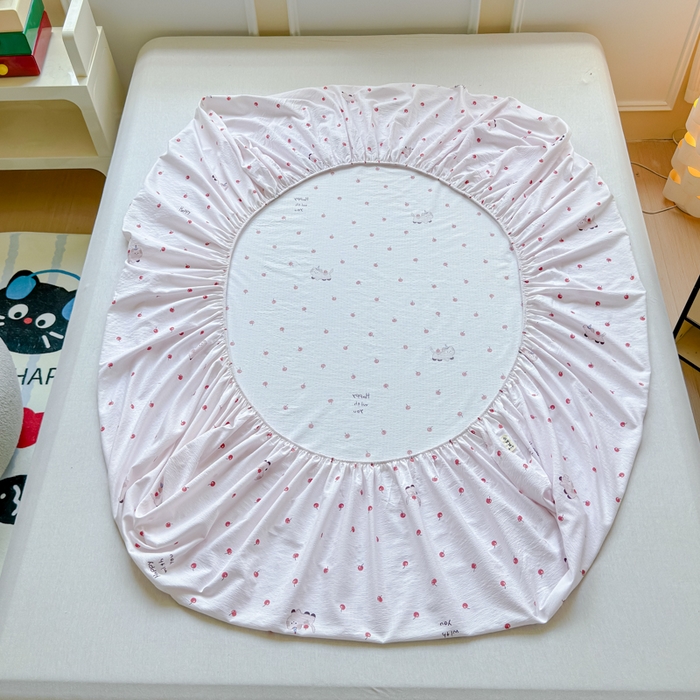 91家纺网 家纺一手货源 找家纺 佑佳家纺2025新款A类高克重水洗棉床笠 樱桃狗