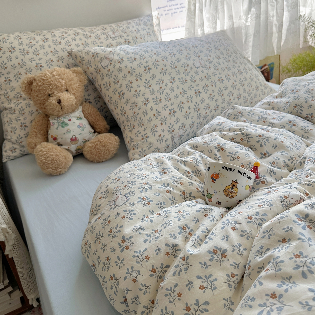 91家纺网 家纺一手货源 找家纺 沐芷 2025 开学季水洗棉四件套A类 卡通简约风超柔舒适三件套 安妮的兔