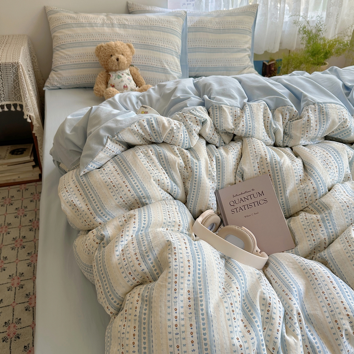 91家纺网 家纺一手货源 找家纺 沐芷 2025 开学季水洗棉四件套A类 卡通简约风超柔舒适三件套 海盐拿铁