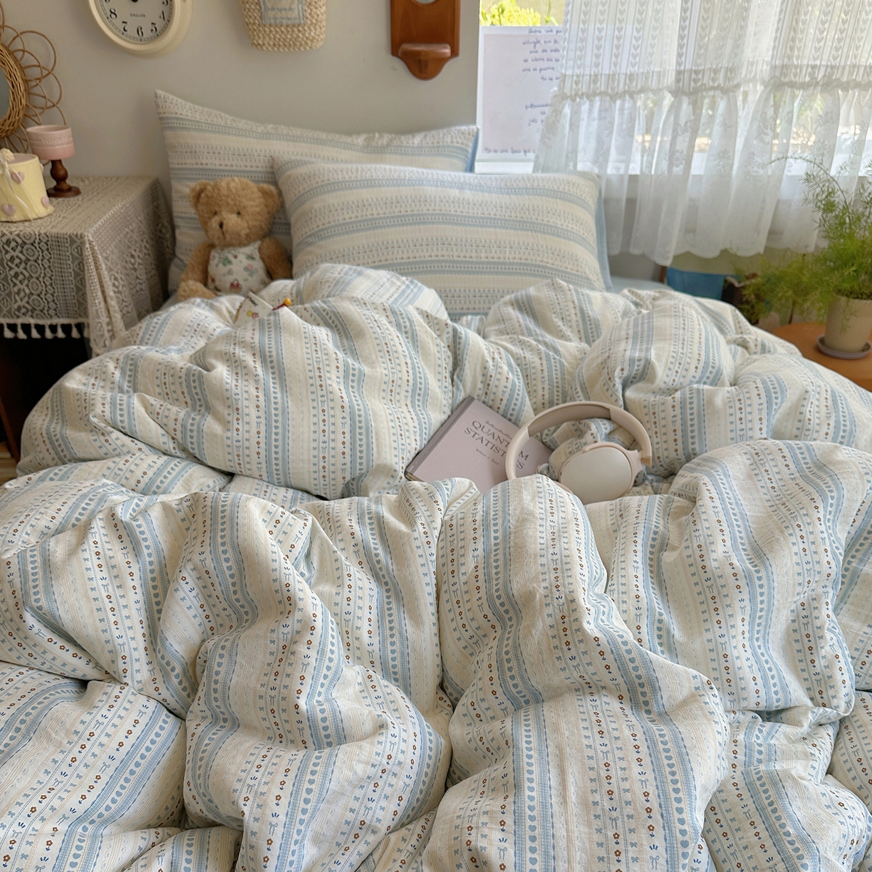 91家纺网 家纺一手货源 找家纺 沐芷 2025 开学季水洗棉四件套A类 卡通简约风超柔舒适三件套 海盐拿铁