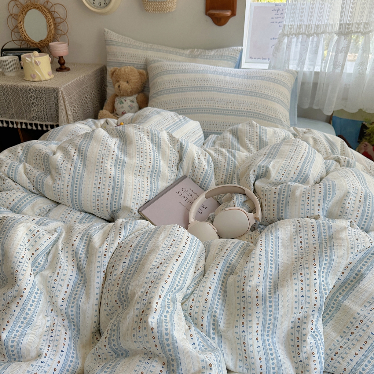 91家纺网 家纺一手货源 找家纺 沐芷 2025 开学季水洗棉四件套A类 卡通简约风超柔舒适三件套 海盐拿铁