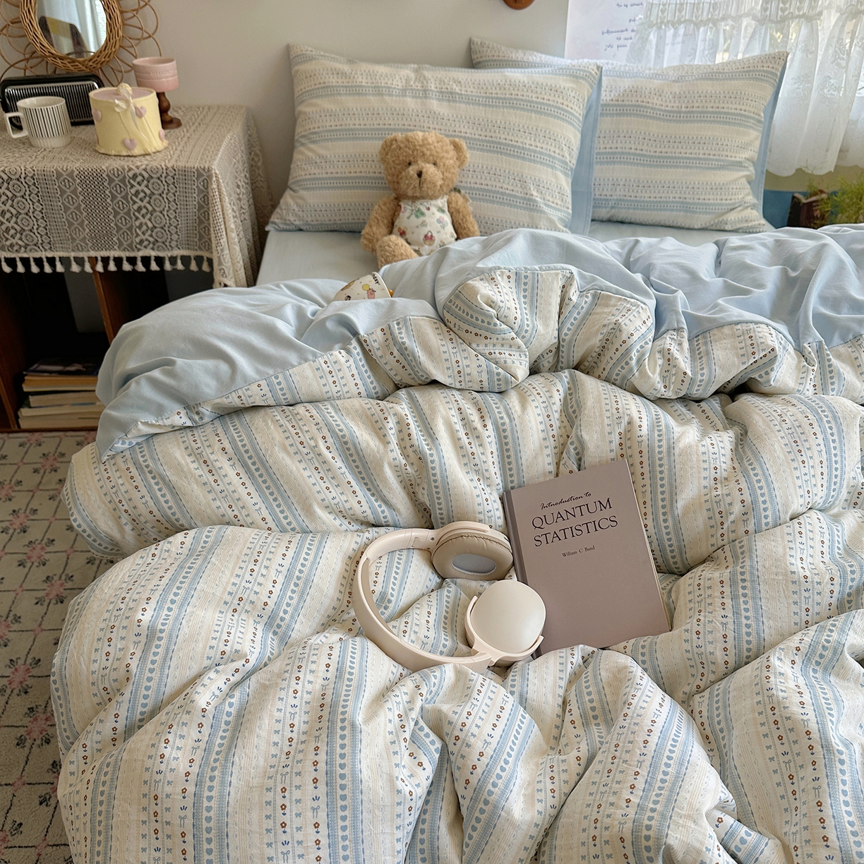 91家纺网 家纺一手货源 找家纺 沐芷 2025 开学季水洗棉四件套A类 卡通简约风超柔舒适三件套 海盐拿铁