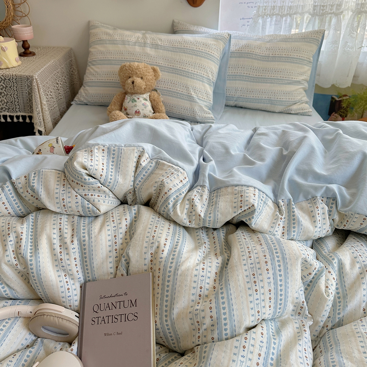 91家纺网 家纺一手货源 找家纺 沐芷 2025 开学季水洗棉四件套A类 卡通简约风超柔舒适三件套 海盐拿铁