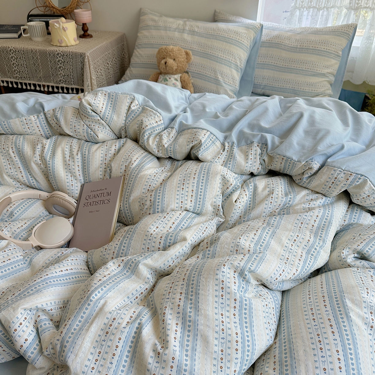 91家纺网 家纺一手货源 找家纺 沐芷 2025 开学季水洗棉四件套A类 卡通简约风超柔舒适三件套 海盐拿铁