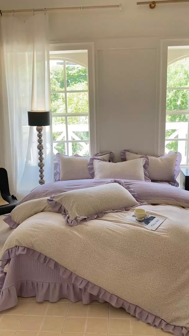 91家纺网 家纺一手货源 找家纺 富之航家纺  2025新款四件套 紫薇花园