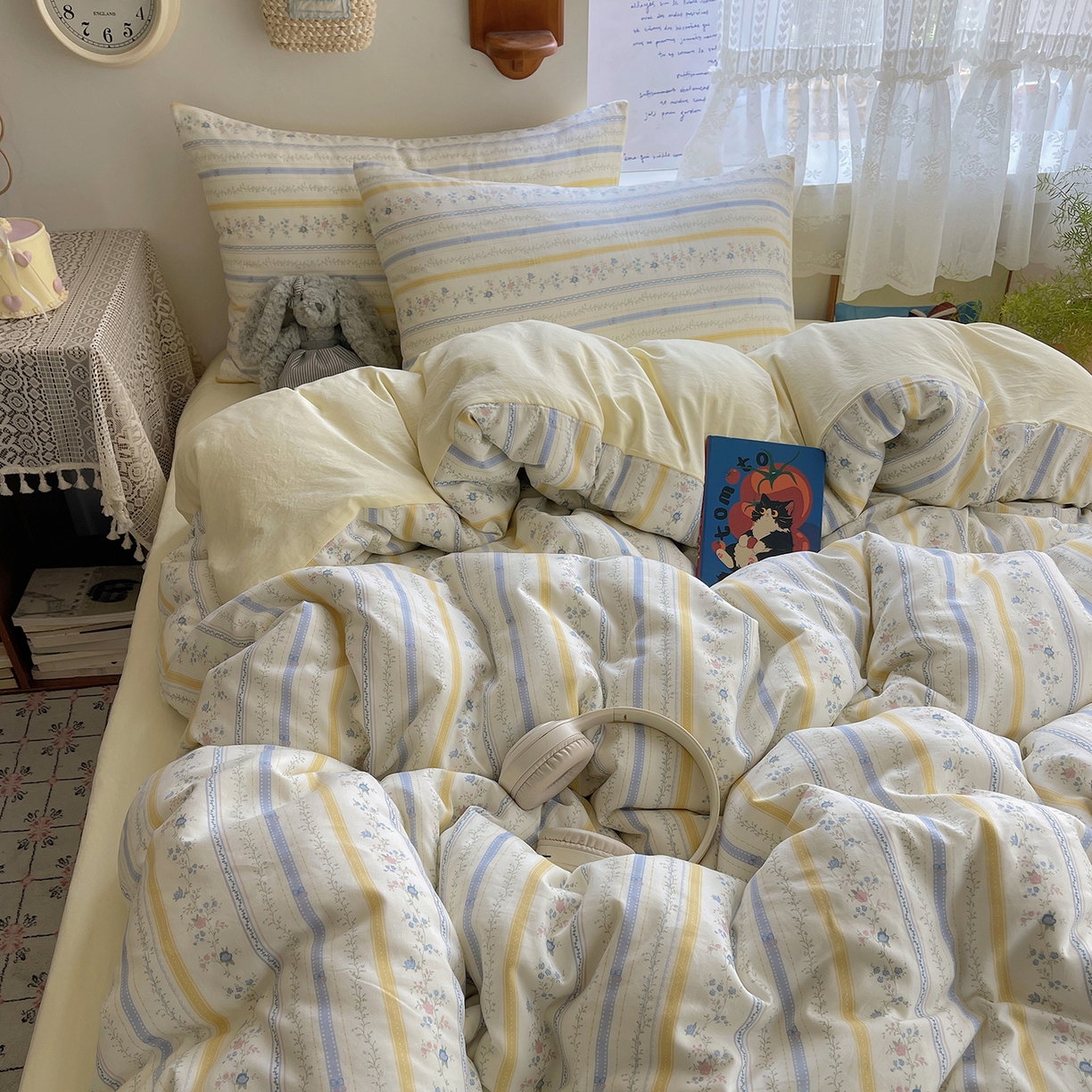 沐芷 2025 开学季水洗棉四件套A类 卡通简约风超柔舒适三件套 空白诗