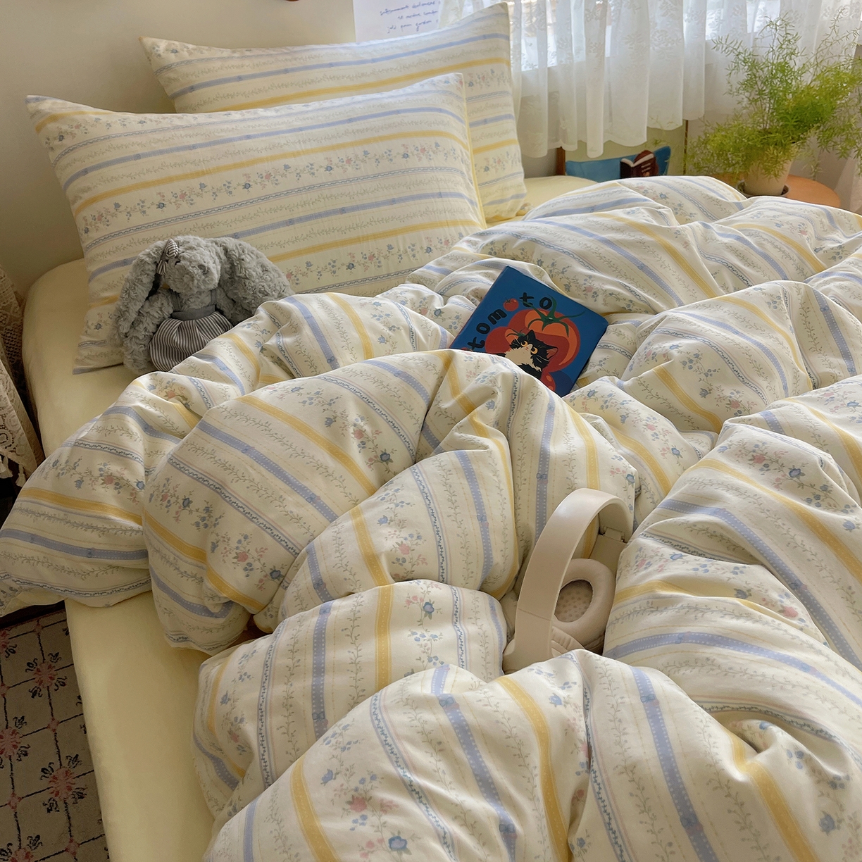 91家纺网 家纺一手货源 找家纺 沐芷 2025 开学季水洗棉四件套A类 卡通简约风超柔舒适三件套 空白诗