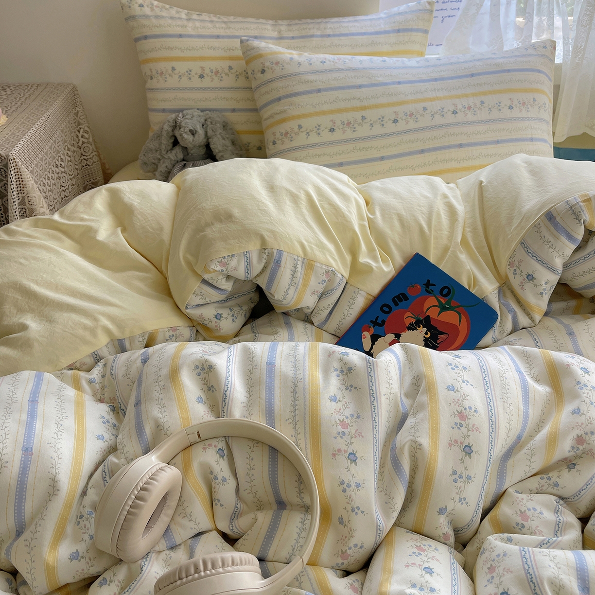 91家纺网 家纺一手货源 找家纺 沐芷 2025 开学季水洗棉四件套A类 卡通简约风超柔舒适三件套 空白诗