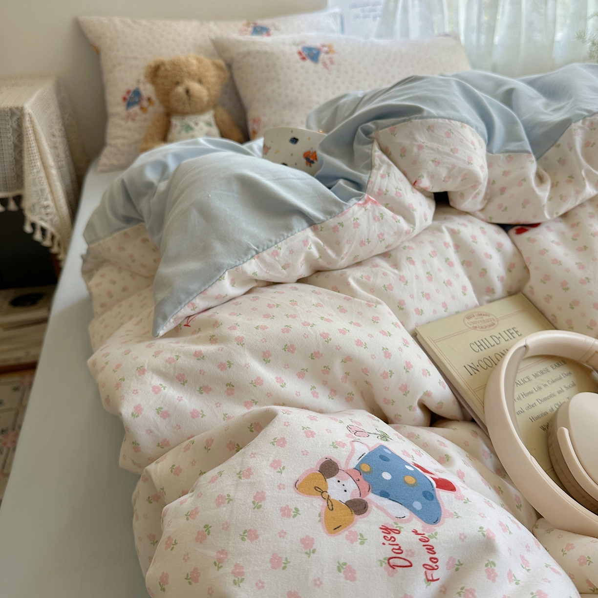 91家纺网 家纺一手货源 找家纺 沐芷 2025 开学季水洗棉四件套A类 卡通简约风超柔舒适三件套 甜心派派