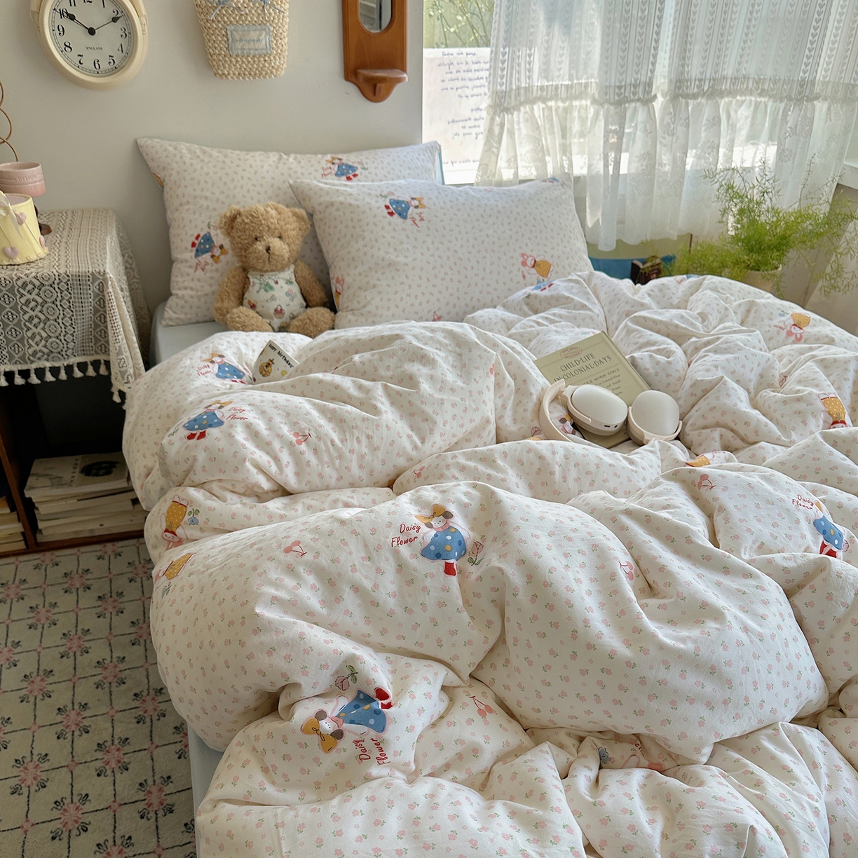 91家纺网 家纺一手货源 找家纺 沐芷 2025 开学季水洗棉四件套A类 卡通简约风超柔舒适三件套 甜心派派