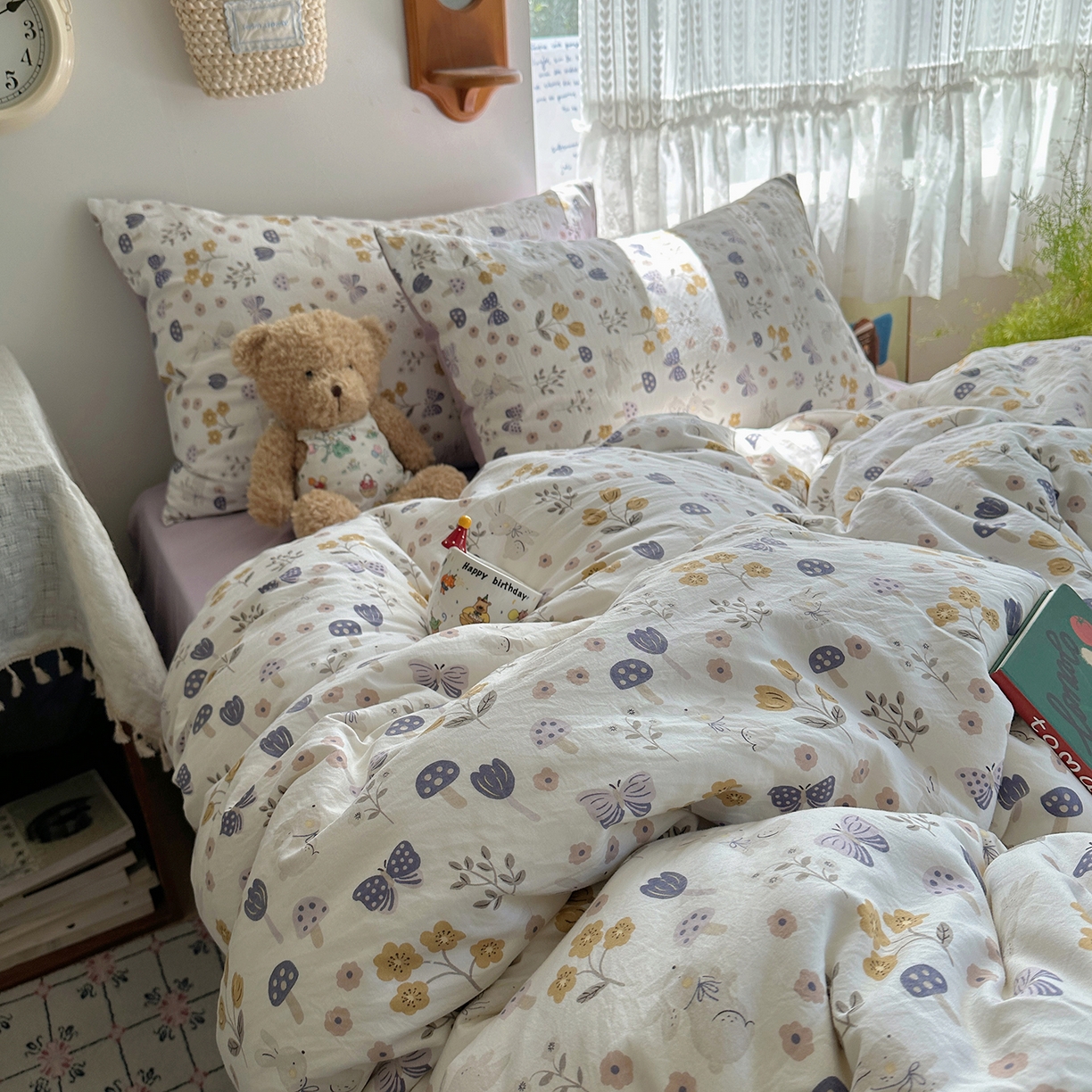 91家纺网 家纺一手货源 找家纺 沐芷 2025 开学季水洗棉四件套A类 卡通简约风超柔舒适三件套 兔野仙踪