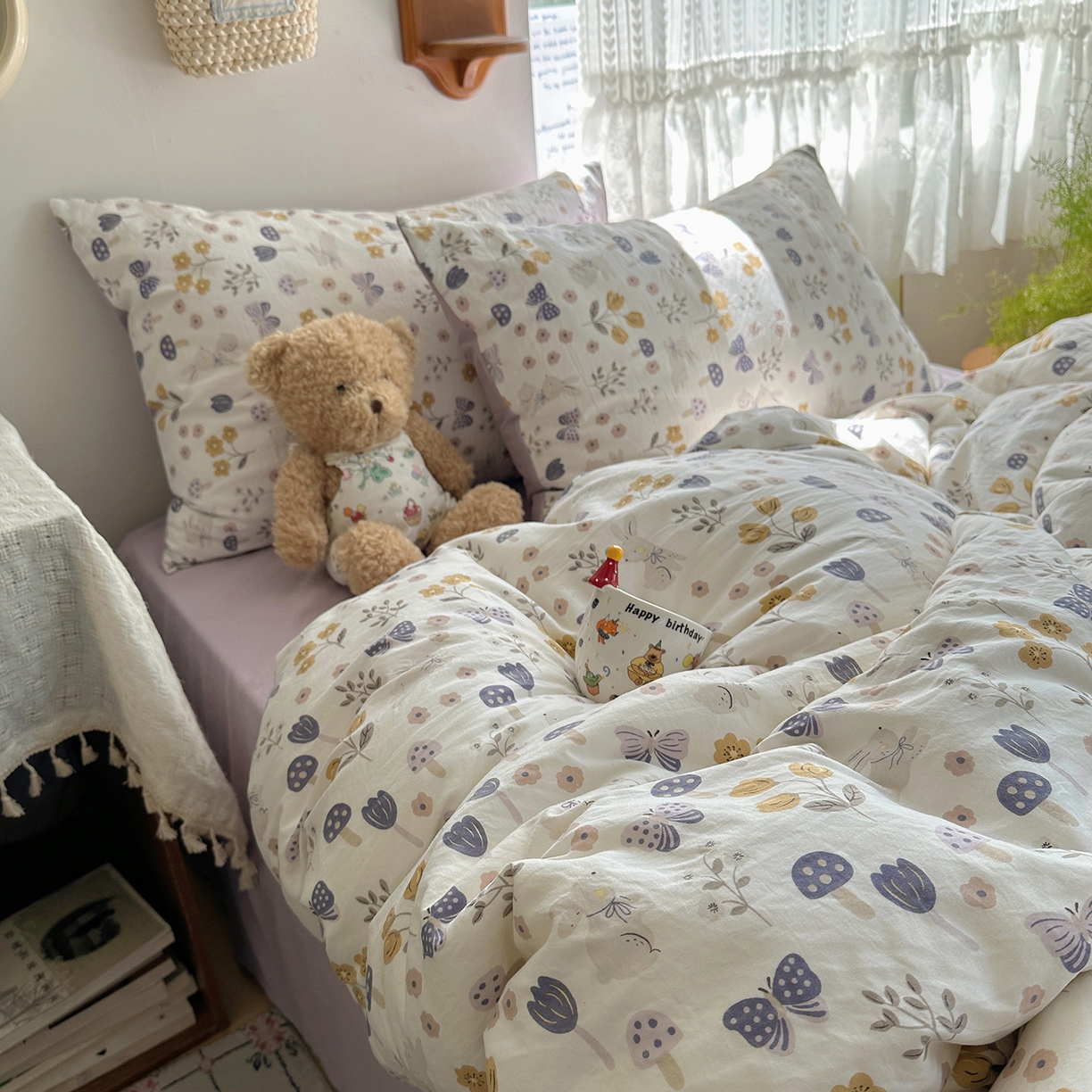 91家纺网 家纺一手货源 找家纺 沐芷 2025 开学季水洗棉四件套A类 卡通简约风超柔舒适三件套 兔野仙踪