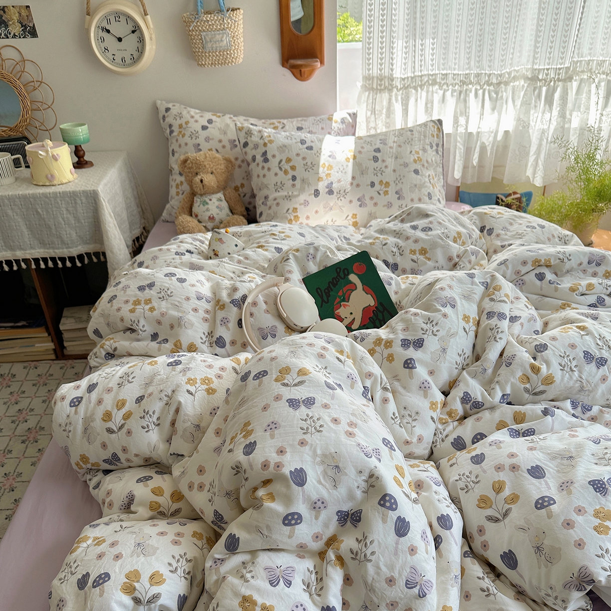 91家纺网 家纺一手货源 找家纺 沐芷 2025 开学季水洗棉四件套A类 卡通简约风超柔舒适三件套 兔野仙踪