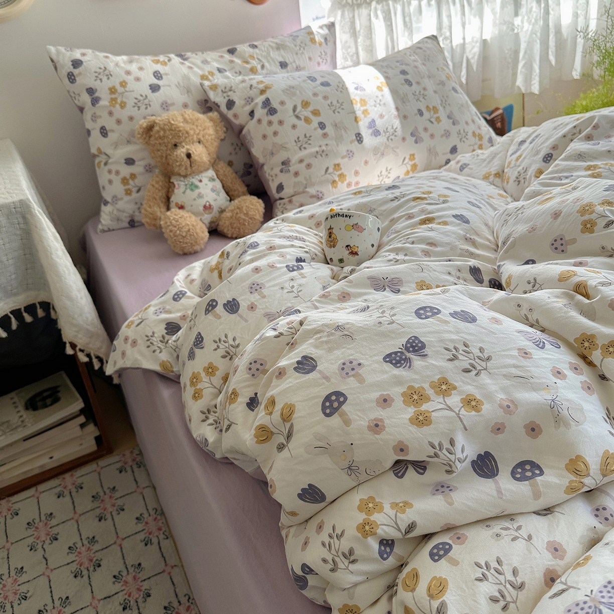 91家纺网 家纺一手货源 找家纺 沐芷 2025 开学季水洗棉四件套A类 卡通简约风超柔舒适三件套 兔野仙踪