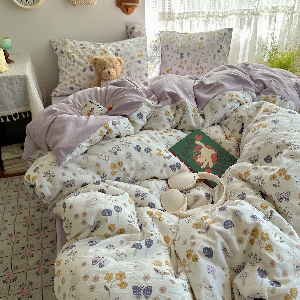 91家纺网 家纺一手货源 找家纺 沐芷 2025 开学季水洗棉四件套A类 卡通简约风超柔舒适三件套 兔野仙踪