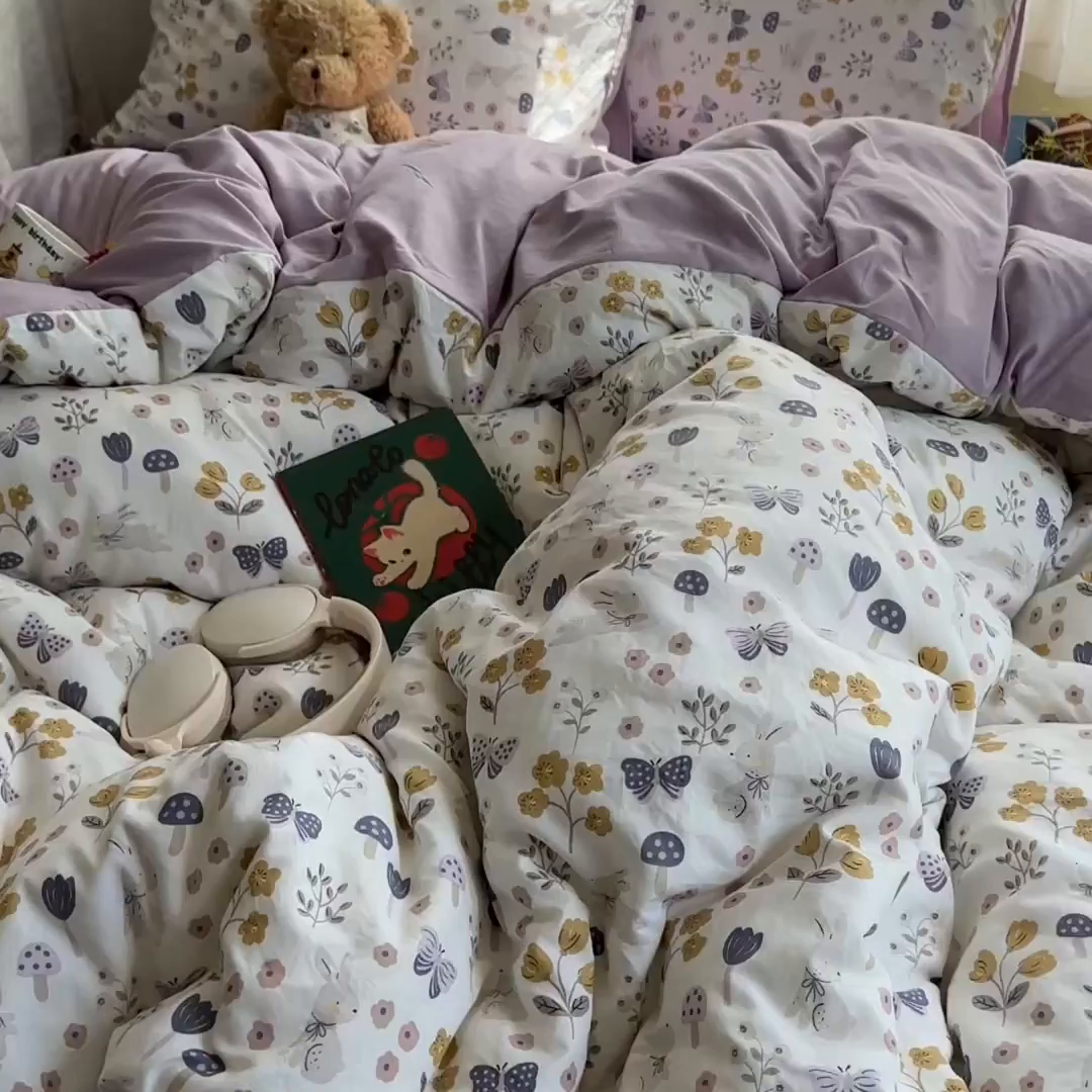 91家纺网 家纺一手货源 找家纺 沐芷 2025 开学季水洗棉四件套A类 卡通简约风超柔舒适三件套 兔野仙踪